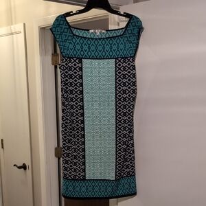 Max Studio Black and Teal Geometric Mini Dress